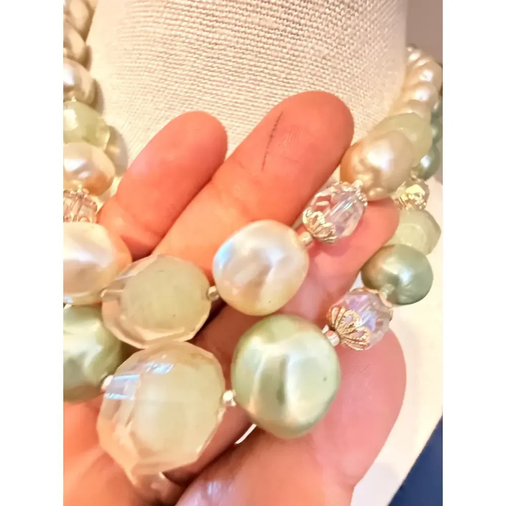Vintage Japan Double Strand Faux Pearl Bead Necklace 15”+3”